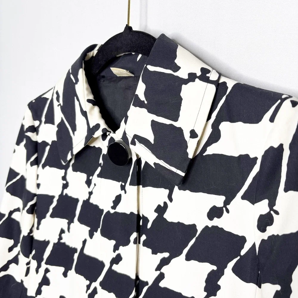 Michael Kors Trench Coat Size S Abstract Houndstooth Cotton Blend Pockets - Picture 5 of 16